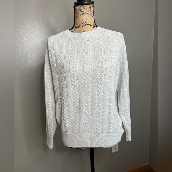 4/$25 Athleta white silver metallic pull over sweater size small holiday casual - Picture 1 of 6